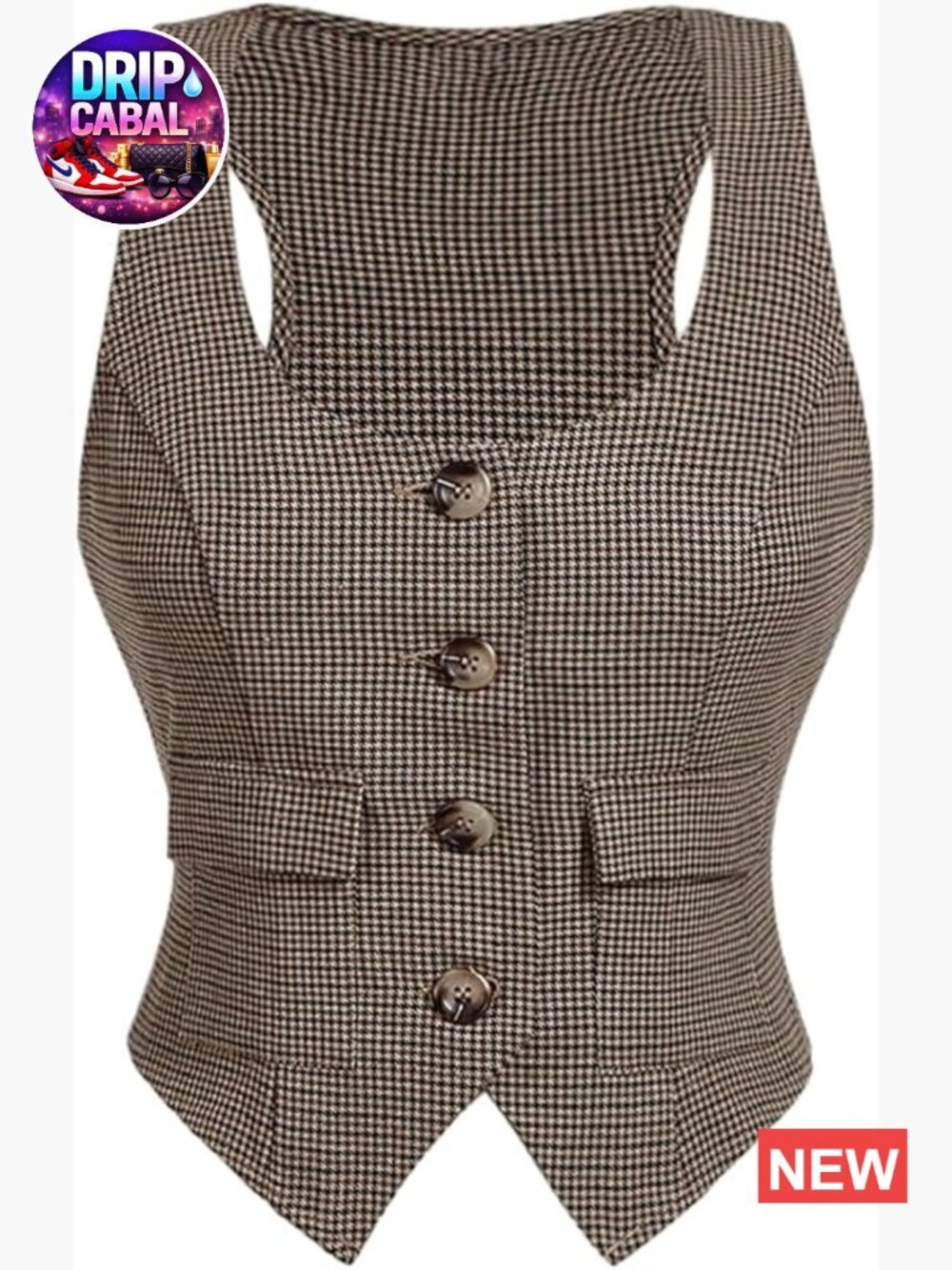 Plaid Button Up Vest Sleeveless Crop Blazer Waistcoat